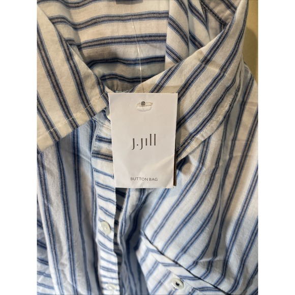 New Plus J.Jill Blue White Stripe Cotton Button-front Collared Shirt‎ 1X - Picture 9 of 10